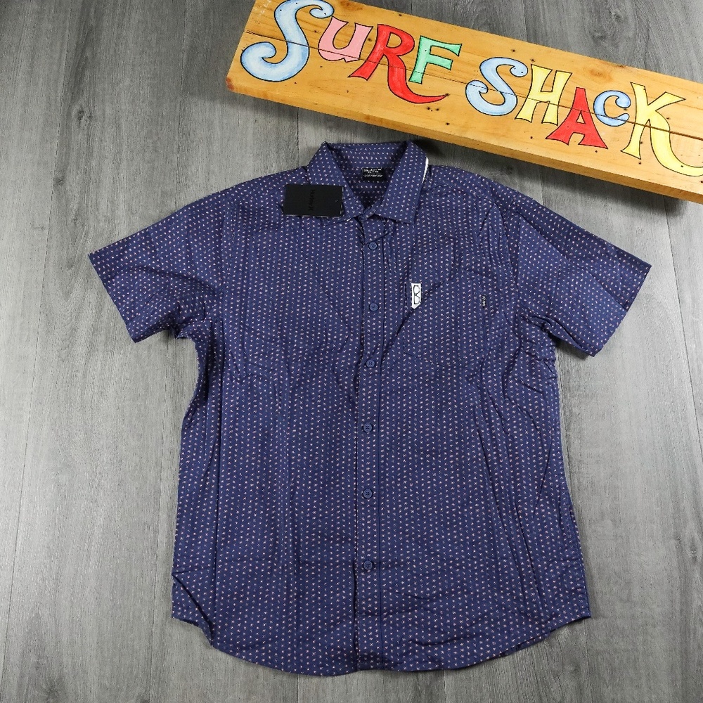 Mens Hurley Coastal Dunes Blue Pink Button Down / Up Short Sleeve Shirt Size S